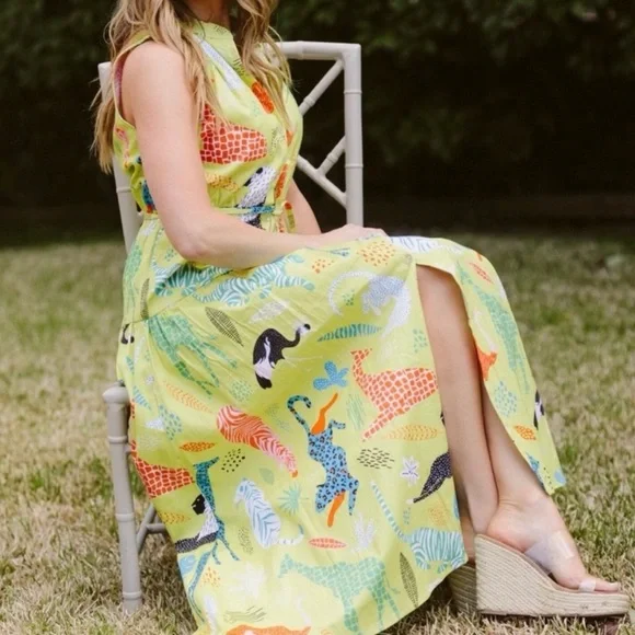 Sheridan French Animal Dress in yellow size medium - Picture 2 of 5